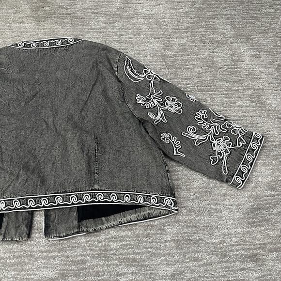 Soft Surroundings Jacket Womens 3X Gray Embroidered Boho Cotton Soutache Kimono - Picture 8 of 13
